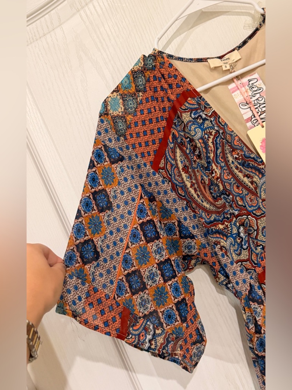 Final Price NWTentro Boho Paisley Patchwork Maxi Dress in Rust, Blue & Cream - Picture 4 of 6